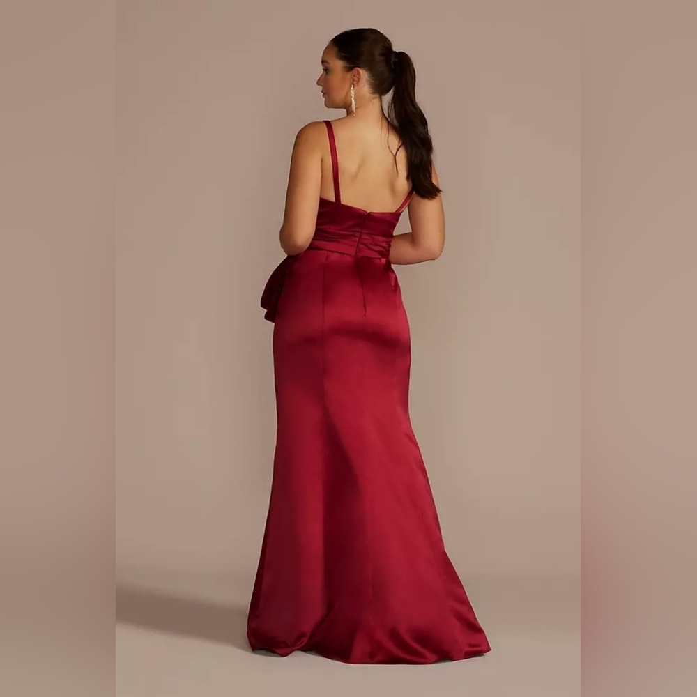 GALINA SIGNATURE | Plunging Satin Tank Sheath Dress w/ Slit in Lipstick Red sz 4 - Picture 3 of 9